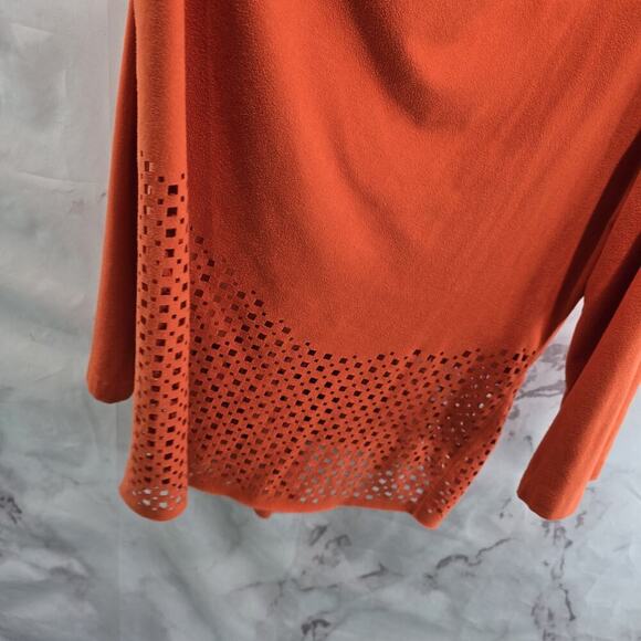 Chicos Cardigan Womens Large Orange Suede Perforated Topper Ruana Stretch - Picture 10 of 13